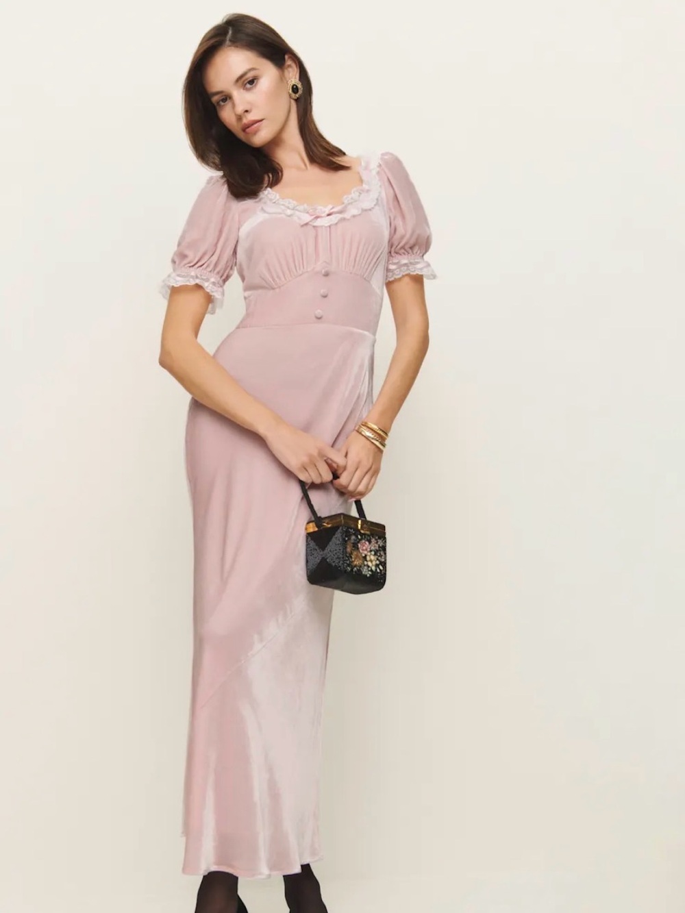 Reformation Dusty Pink Lace-Trim Maxi Dress